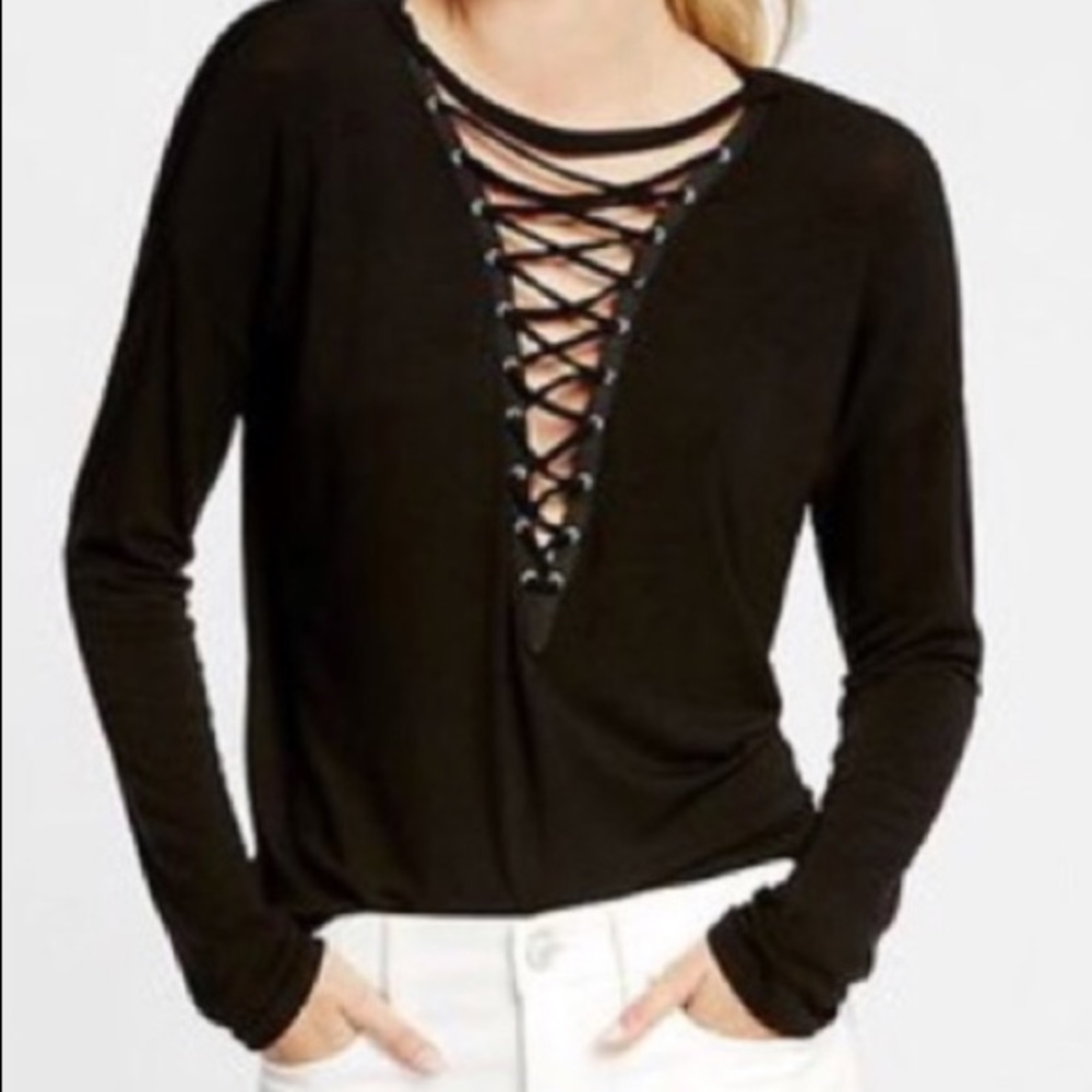 Set of 2 express long sleeve lace up v neck